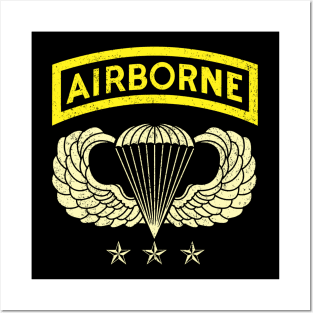 Airborne Paratrooper T-shirt White Jump Wings Airborne Tab Posters and Art